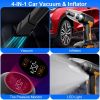 4 In 1 Cordless Car Vacuum Cleaner and Tire Inflator with LED Light Digital Display Tire Pressure Gauge 150PSI Rechargeable Air Compressor Pump Essent