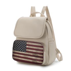 MKF Collection Regina Printed Flag Vegan Leather Women Backpack by Mia K (material: Vegan Leather, Color: Beige)