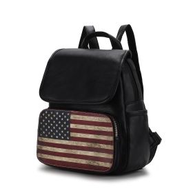 MKF Collection Regina Printed Flag Vegan Leather Women Backpack by Mia K (material: Vegan Leather, Color: Black)