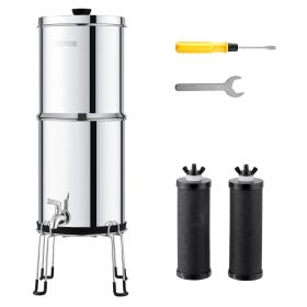 Gravity-fed Water Filter System, 2.25G 304 Stainless-Steel Countertop Water Filtration System, Reduces Lead and up to 99% of Chlorine (Water Purification Bucket Capacity: 2.25 gal, Filter Cartridge Material: Activated Carbon + Ultrafiltration Membrane Filter Cartridge)